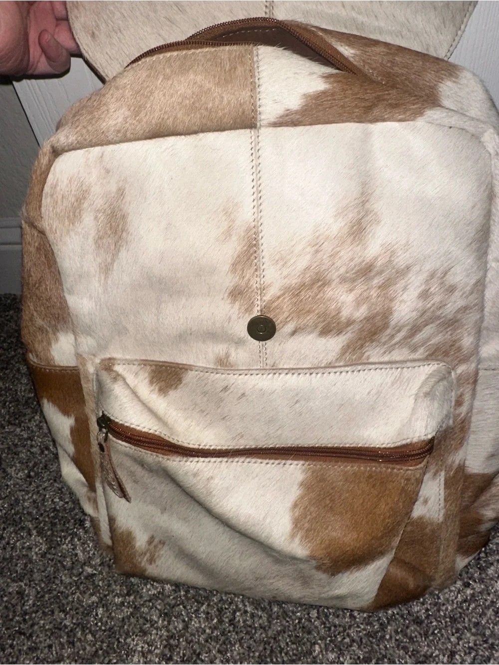Myra Bag Brown & White Tooled Floral Cowhide Backpack